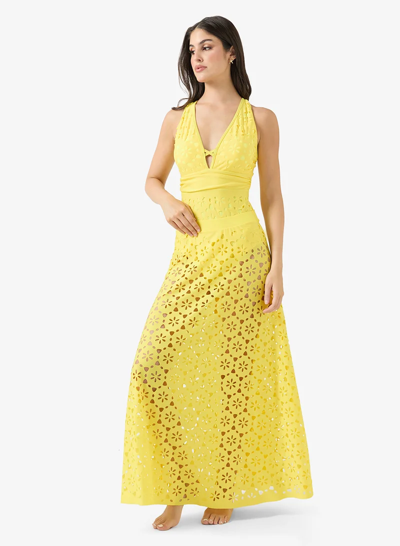 ايلا ملابس سباحة بفتحة صدر مع تنورة شاطئ بتصميم -